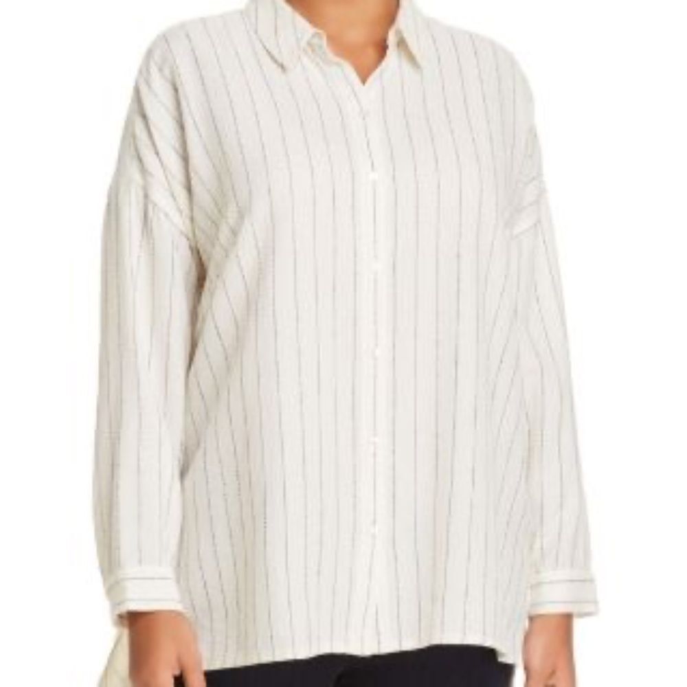 Eileen Fisher Lyocell/Organic Cotton Chalk Stripe Long Sleeve‎ Shirt Sz 2X/3X